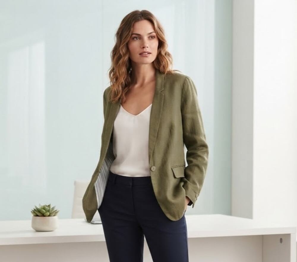 Banana Republic Linen Blazer 100% Linen Olive Green Size 14